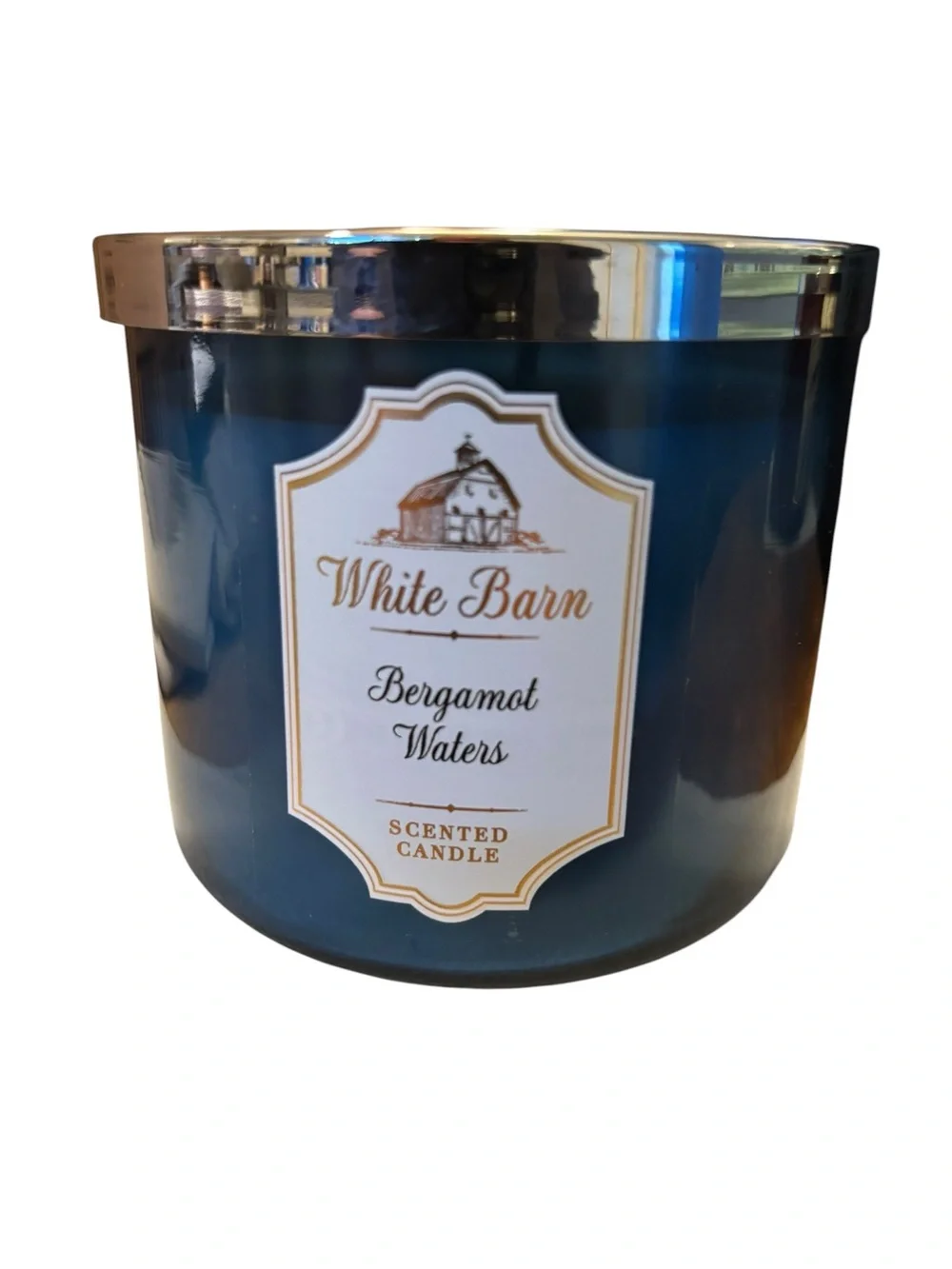 Bath & Body Works White Barn 3-Wick Scented Candle - Bergamot Waters Blue